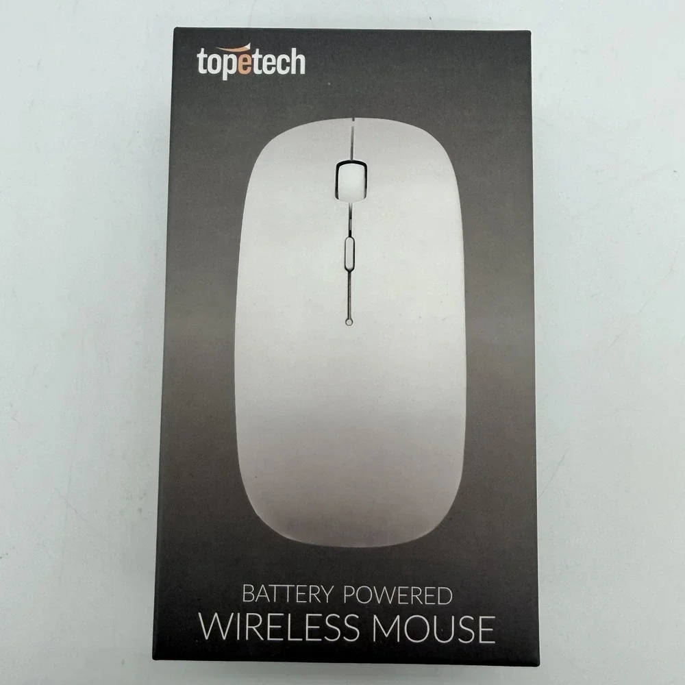 Topetech Wireless Optical Mouse Silver Battery Powered Scroll Wheel For Desktop
